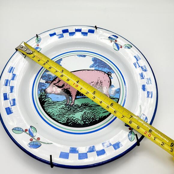 Vtg Midwest Importers Barnyard Animals Enamel Pig Checkered Display Metal Plates - Picture 11 of 11